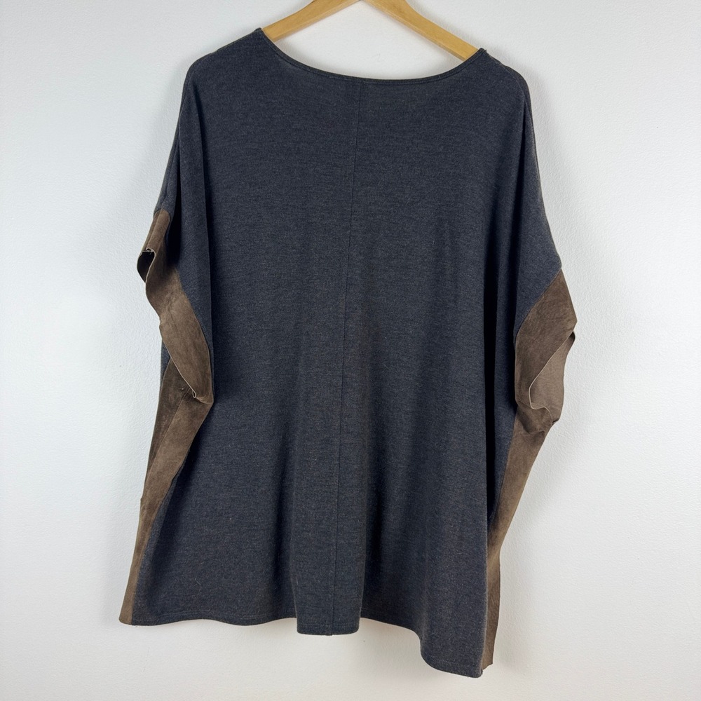 Ecru Women's Charcoal Gray Leather Trim Poncho‎ Sweater Size M - Picture 2 of 8